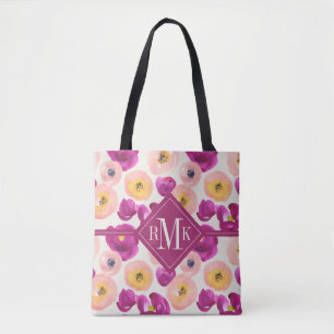 Monogram   Watercolor Botanical Pattern Tote Bag