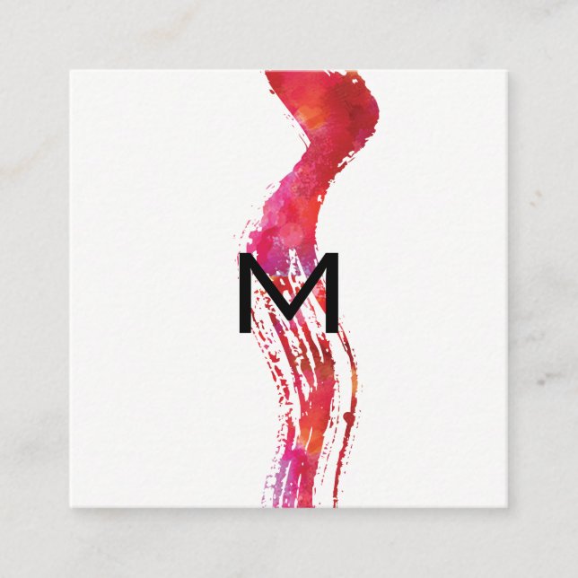 Monogram Watercolor brush Square Business Card (Front)