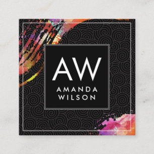 Monogram Watercolor Brushed Swirl Pattern Square Business Card