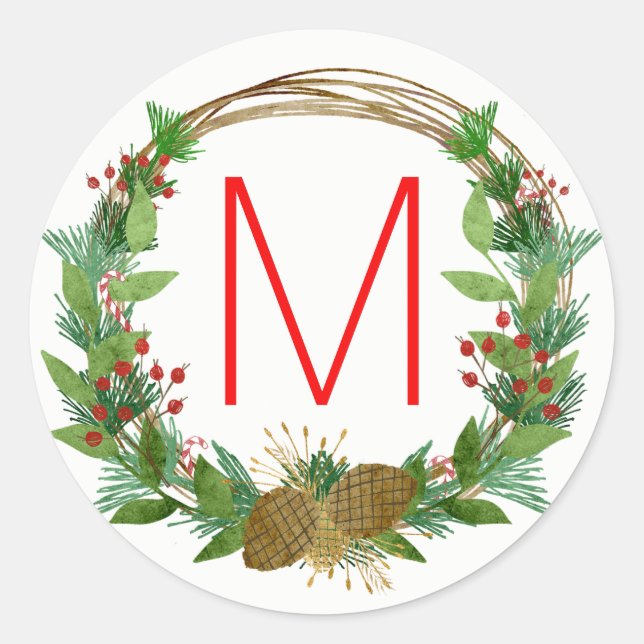 Monogram Watercolor Christmas Wreath Seal (Front)