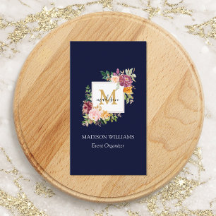 Monogram Watercolor Colorful Roses Flower Floral Business Card