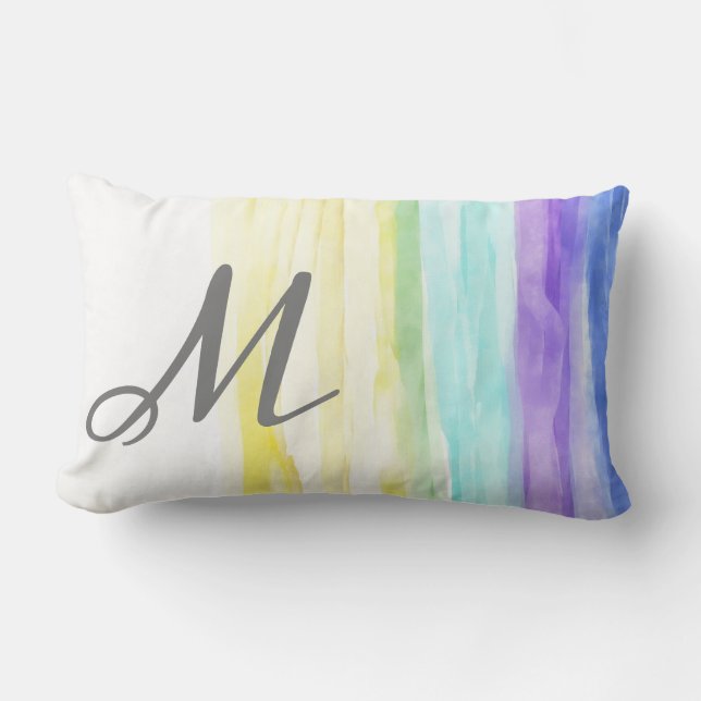 monogram watercolor colourful paint stroke design lumbar cushion (Front)