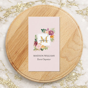 Monogram Watercolor Colourful Roses Flower Floral Business Card