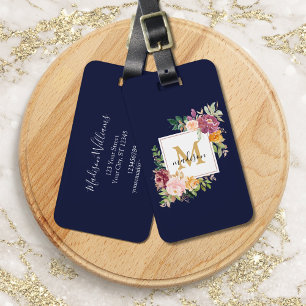 Monogram Watercolor Colourful Roses Flower Floral Luggage Tag