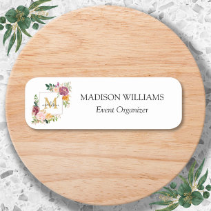 Monogram Watercolor Colourful Roses Flower Floral Name Tag