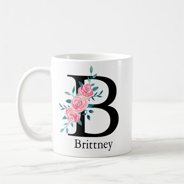 Monogram Watercolor Custom Single Letter B Coffee  Mug (Left)