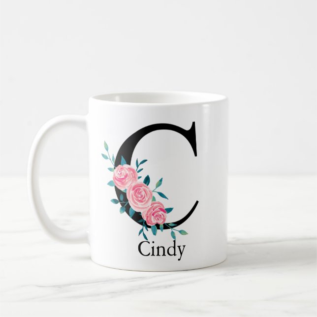 Monogram Watercolor Custom Single Letter C Coffee  Mug (Left)