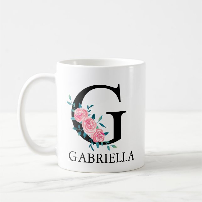 Monogram Watercolor Custom Single Letter  Coffee G Mug (Left)