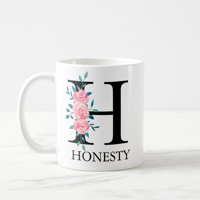 Monogram Watercolor Custom Single Letter  Coffee H Mug (Left)