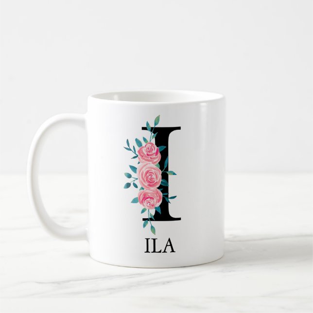 Monogram Watercolor Custom Single Letter  Coffee I Mug (Left)