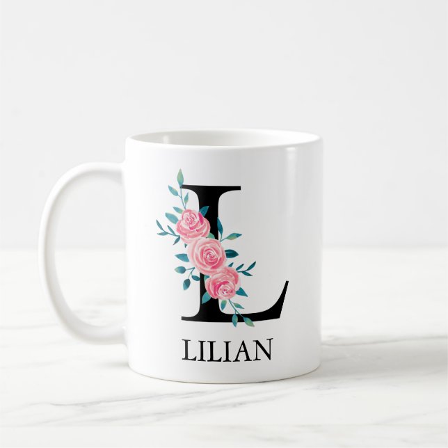 Monogram Watercolor Custom Single Letter L Coffee Mug (Left)