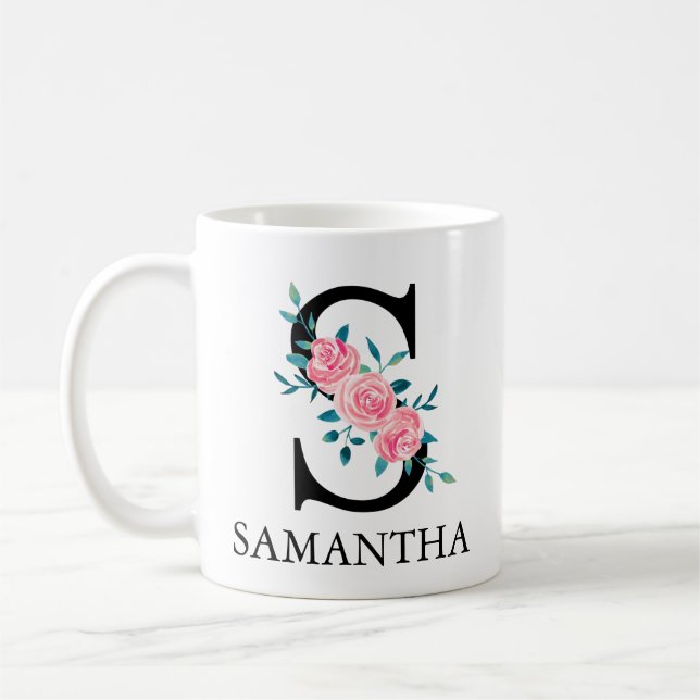 Monogram Watercolor Custom Single Letter S Coffee  Mug (Left)