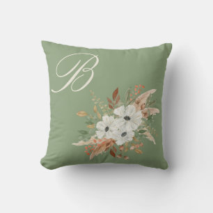 Monogram Watercolor Fall Winter Bouquet Cushion