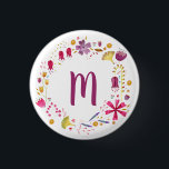 Monogram Watercolor Floral 3 Cm Round Badge<br><div class="desc">Watercolor floral wreath surrounding a monogram initial,  which can be changed to personalise.  Original art by Nic Squirrell.</div>