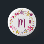 Monogram Watercolor Floral 3 Cm Round Badge<br><div class="desc">Watercolor floral wreath surrounding a monogram initial,  which can be changed to personalise.  Original art by Nic Squirrell.</div>