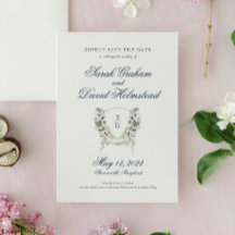 Monogram Watercolor Floral Crest Save the Date