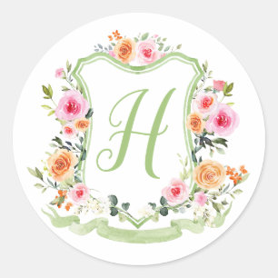 Monogram Watercolor Floral Crest Sticker 