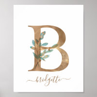 Monogram Watercolor Floral Gold Letter B Poster