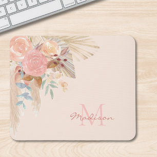 Monogram Watercolor Floral Mouse Pad