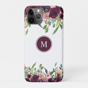 Monogram Watercolor Floral   Pink Purple Marsala iPhone 11 Pro Case