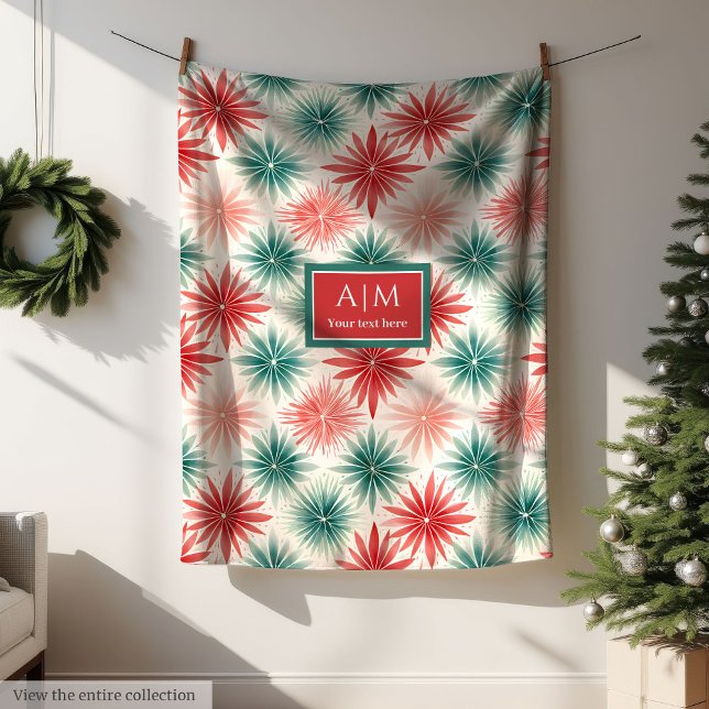 Monogram watercolor green red traditional fleece (Monogram watercolor green red traditional fleece)