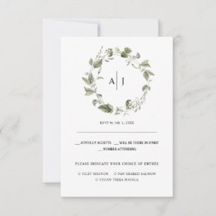 Monogram   Watercolor Greenery Wedding RSVP Announcement