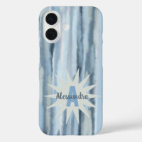 Monogram watercolor pastel stripes blue navy grey 