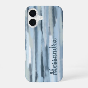 Monogram watercolor pastel stripes blue navy teal iPhone 16 case