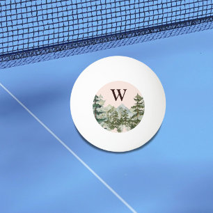 Monogram Watercolor Pine Forest & Mountain Rustic Ping Pong Ball