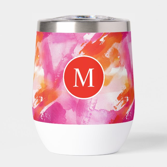 Monogram Watercolor Pink Orange Abstract (Front)