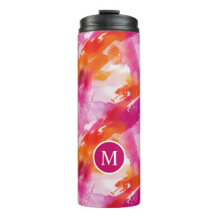 Monogram Watercolor Pink Orange Abstract Thermal Tumbler