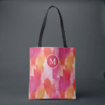 Monogram Watercolor Pink Orange Abstract Tote Bag<br><div class="desc">The Monogram Watercolor Pink Orange Abstract Tote Bag is the perfect blend of style and practicality. Featuring a vibrant watercolor design in pink and orange hues, this tote adds a pop of colour to any outfit. The monogram adds a personal touch, making it uniquely yours. With spacious compartments, this tote...</div>