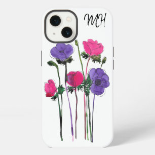 Monogram Watercolor Pink Purple Floral iPhone 13 Case