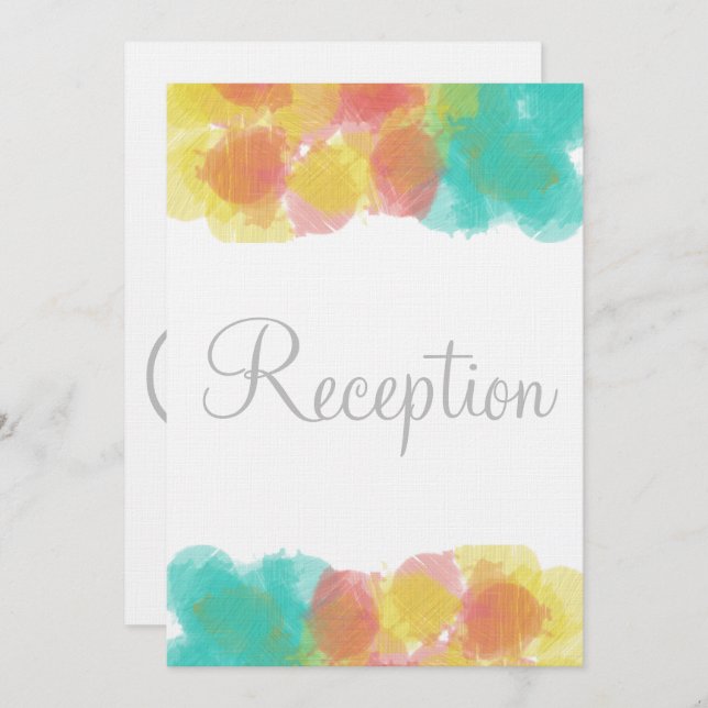 Monogram Watercolor Pink Yellow Blue Reception Invitation (Front/Back)