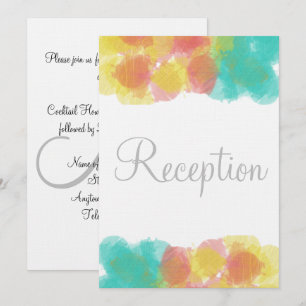 Monogram Watercolor Pink Yellow Blue Reception Invitation