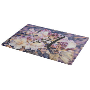 Monogram Watercolor purple azalea blossom Cutting Board