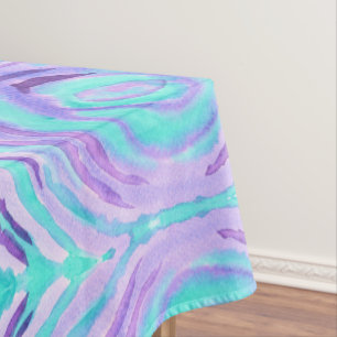 Monogram Watercolor Purple Turquoise Swirl Painted Tablecloth