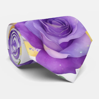 Monogram Watercolor Purple Yellow Rose  Tie