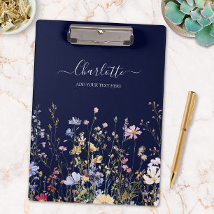 Monogram Watercolor Rustic Pretty Wildflower Field Clipboard