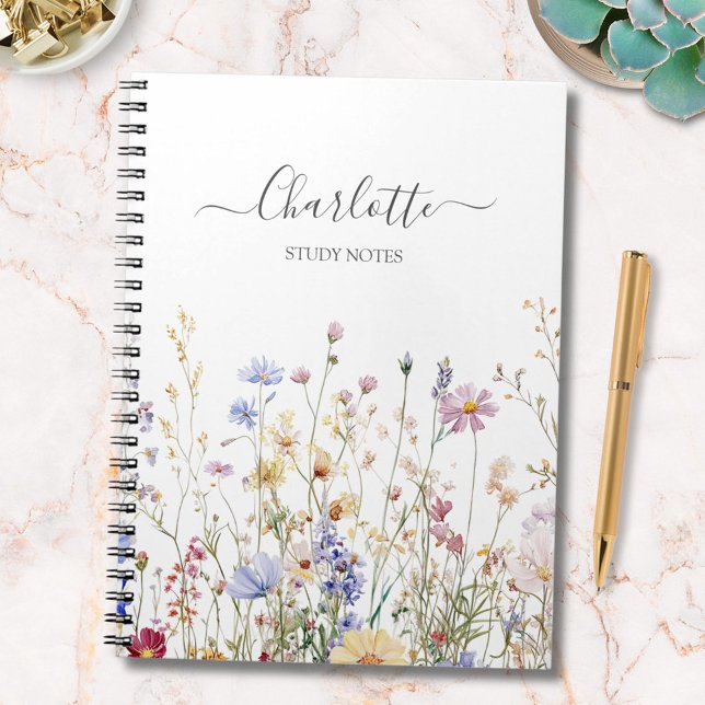 Monogram Watercolor Rustic Pretty Wildflower Field Notebook (In situ)