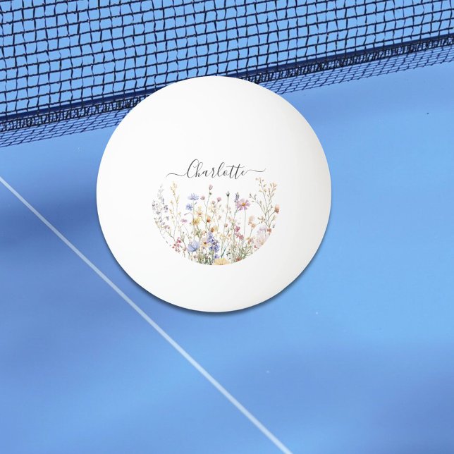 Monogram Watercolor Rustic Pretty Wildflower Field Ping Pong Ball (In situ)