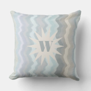 Monogram watercolor stripes teal grey nautical  cushion