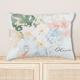 Monogram Watercolor Summer Flower Bouquet Floral Decorative Cushion