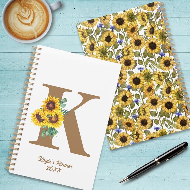 Monogram Watercolor Sunflower Custom Personal Planner (Creator Uploaded)