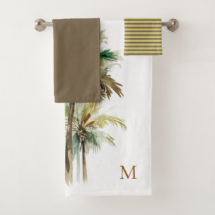 Monogram Watercolor Tropical Palm Personalized Bath Towel Set