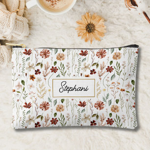 Monogram Watercolor Vintage Wildflower Floral Accessory Pouch
