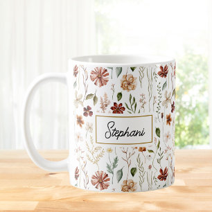 Monogram Watercolor Vintage Wildflower Floral Coffee Mug