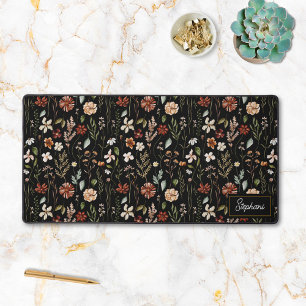Monogram Watercolor Vintage Wildflower Floral Desk Mat