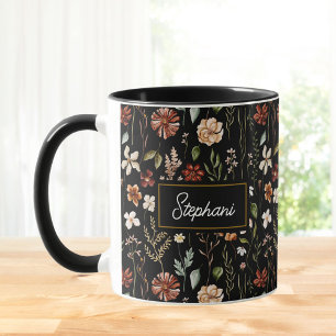 Monogram Watercolor Vintage Wildflower Floral Mug