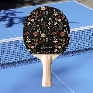 Monogram Watercolor Vintage Wildflower Floral Ping Pong Paddle